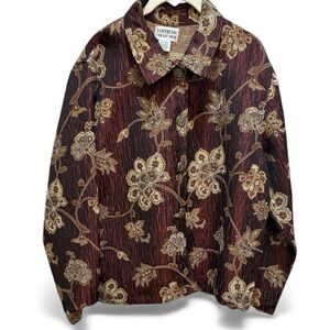 Tantrums Collection Floral Tapestry Jacquard Jacket Red Metallic Cream Brown L